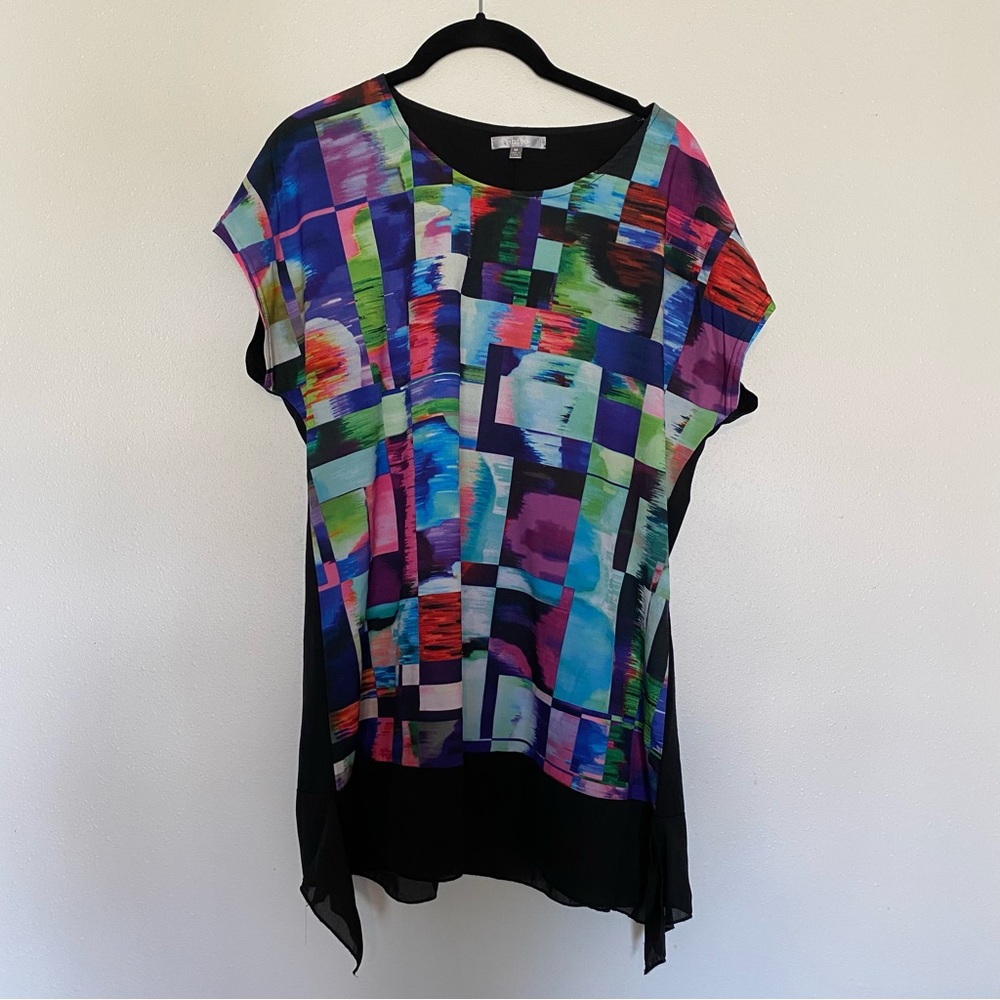 Abito Abstract Colorblock Vintage Long Tunic, Funky Multicolor Statement